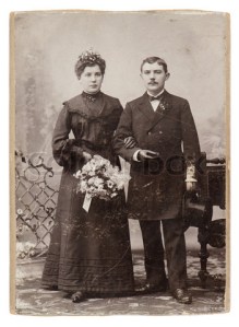 vintage wedding photo. just married couple